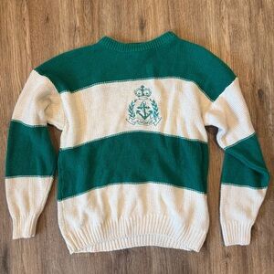 Vintage Sweater Anchor MEDIUM Stripe Green Cream